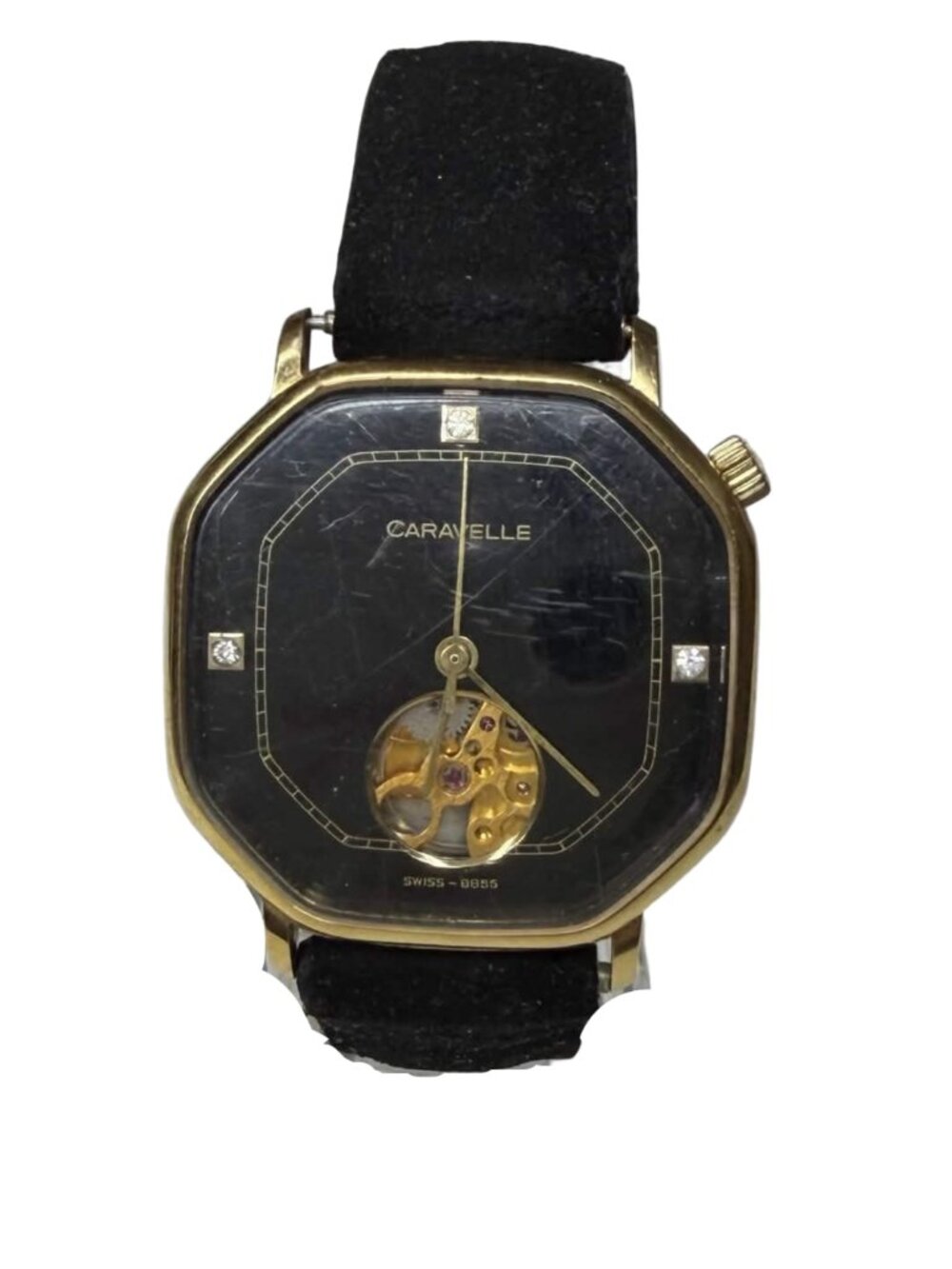Rare Vintage Caravelle Skeleton Automatic Watch Swiss Made Octagonal Gold Tone